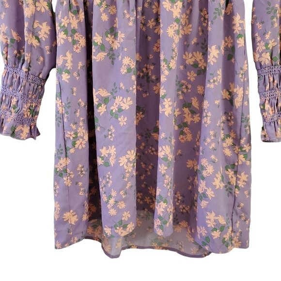Wayf Mini‎ Dress Small Delancy Smocked Waist Lavender Floral Print Boho NWT - Picture 3 of 12